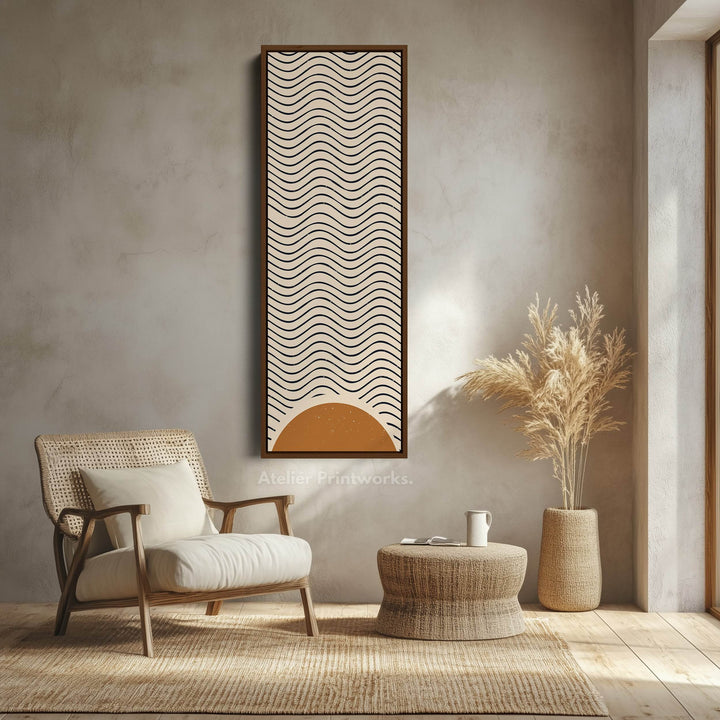 Minimalist Sunrise Waves Long Framed Canvas Wall Art for Hallway or Meditation Space - Atelier Printworks