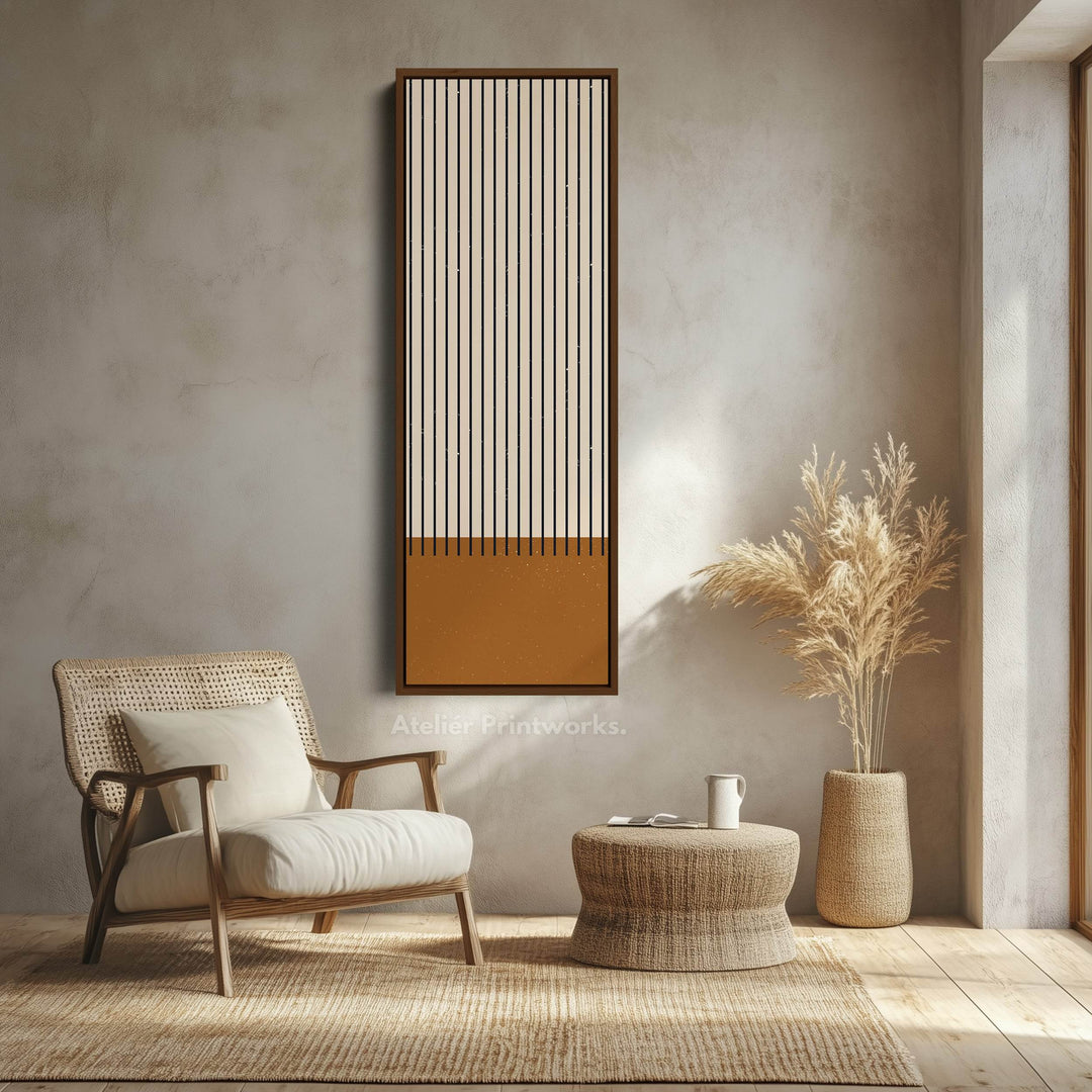 Minimalist Sun and Stripes Narrow Vertical Canvas Wall Art for Entryway or Bedroom - Atelier Printworks