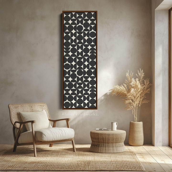Retro Circle Grid Long Vertical Framed Canvas for Modern Living Room or Hallway - Atelier Printworks