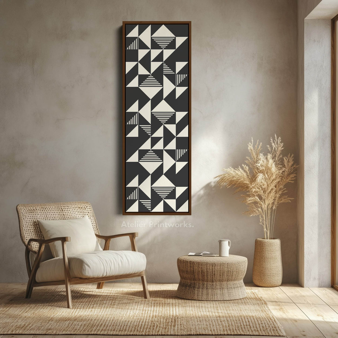Abstract Triangles Tall Vertical Canvas Wall Art for Bedroom or Office Space - Atelier Printworks