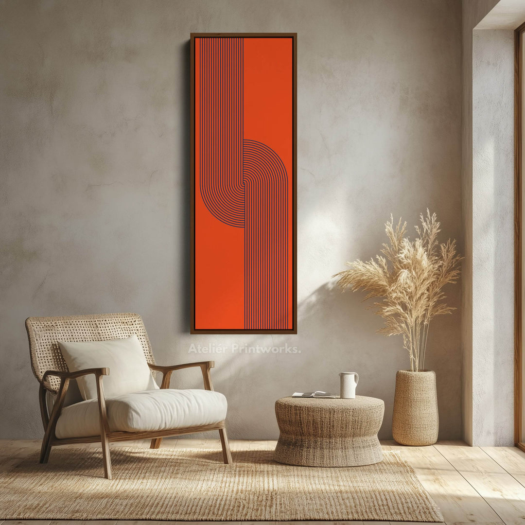 Retro Red and Blue Lines Long Vertical Canvas Wall Art for Living Room or Studio - Atelier Printworks