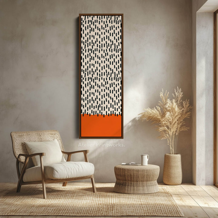 Retro Curved Lines Mustard Vertical Framed Canvas Wall Art for Living Room or Hallway - Atelier Printworks