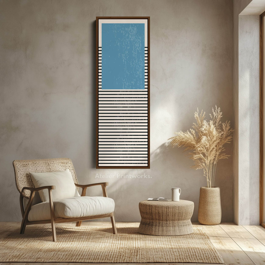 Retro Sun and Lines Vertical Framed Canvas Wall Art for Hallway or Living Room - Atelier Printworks
