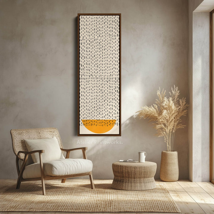 Minimalist Orange Half Circle Vertical Framed Canvas Wall Art for Hallway or Bedroom - Atelier Printworks