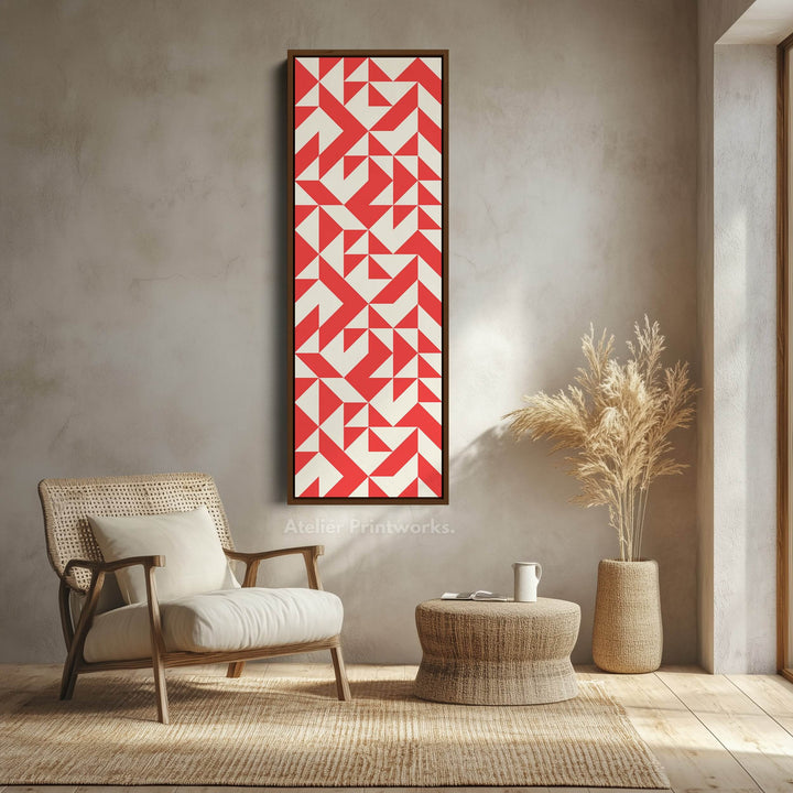 Bold Red Triangles Vertical Framed Canvas Wall Art for Living Room or Studio - Atelier Printworks