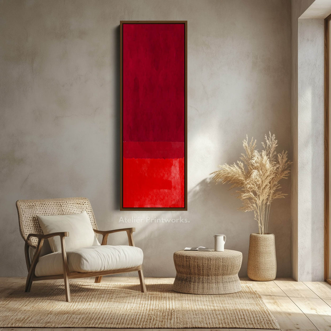 Deep Red Abstract Vertical Framed Canvas Wall Art for Bedroom or Study - Atelier Printworks