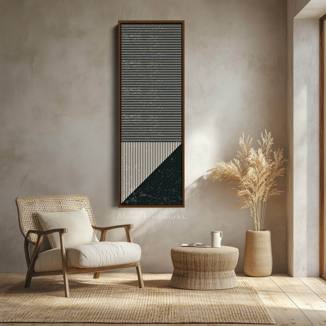 Minimalist Striped Geometry Vertical Framed Canvas Wall Art for Office or Hallway - Atelier Printworks
