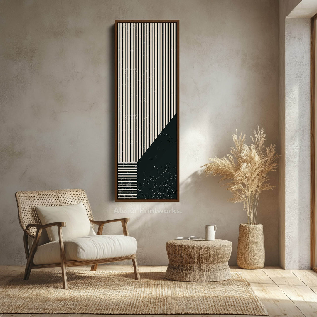 Bold Stripe Angles Vertical Framed Canvas Wall Art for Living Room or Hallway - Atelier Printworks