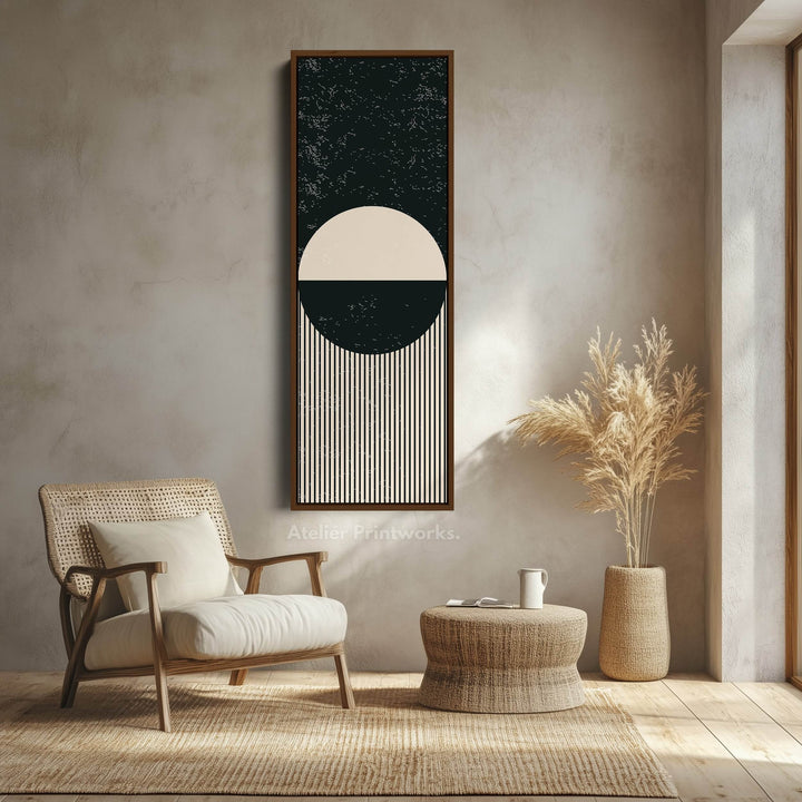 Minimalist Circle Stripes Vertical Framed Canvas Wall Art for Office or Bedroom - Atelier Printworks