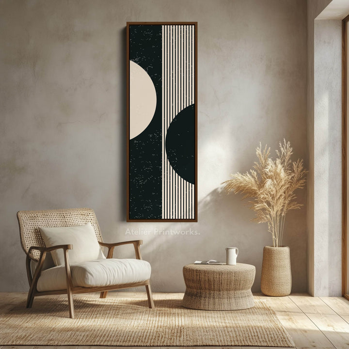 Split Circle Minimalist Vertical Framed Canvas Wall Art for Hallway or Office - Atelier Printworks
