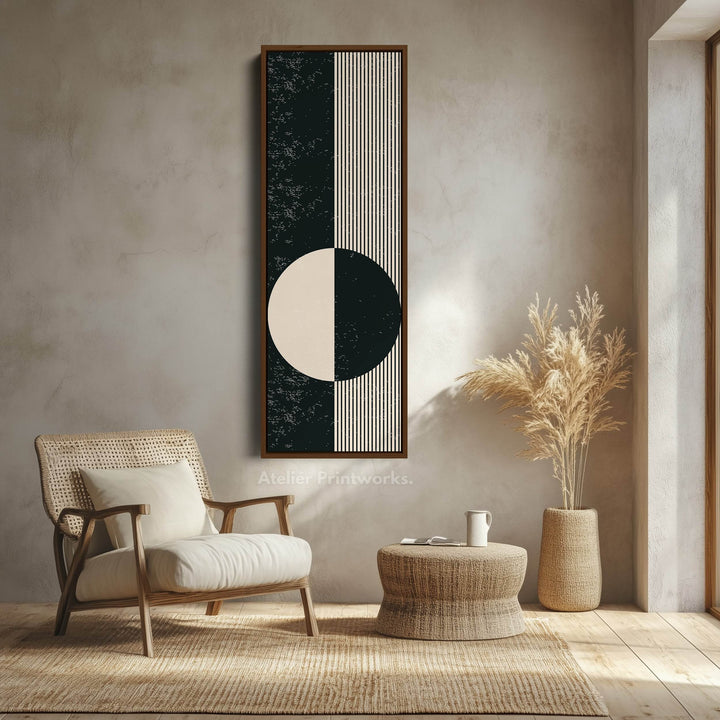 Chevron Sun Abstract Vertical Framed Canvas Wall Art for Hallway or Bedroom - Atelier Printworks