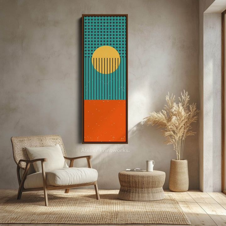 Retro Waves Sun Vertical Framed Canvas Wall Art for Living Room or Office - Atelier Printworks