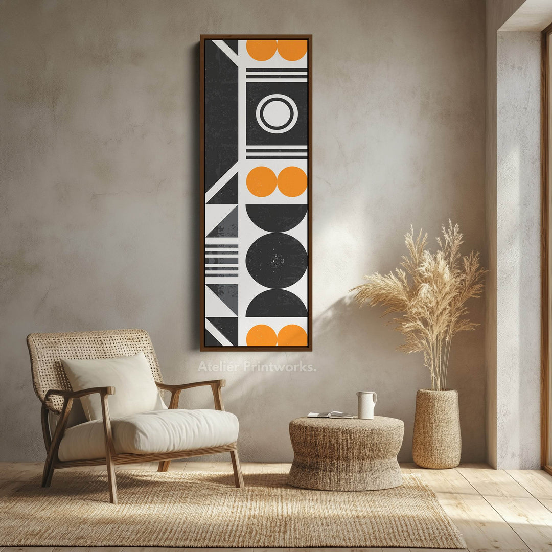 Retro Geometric Circles Vertical Framed Canvas Wall Art for Living Room or Hallway - Atelier Printworks