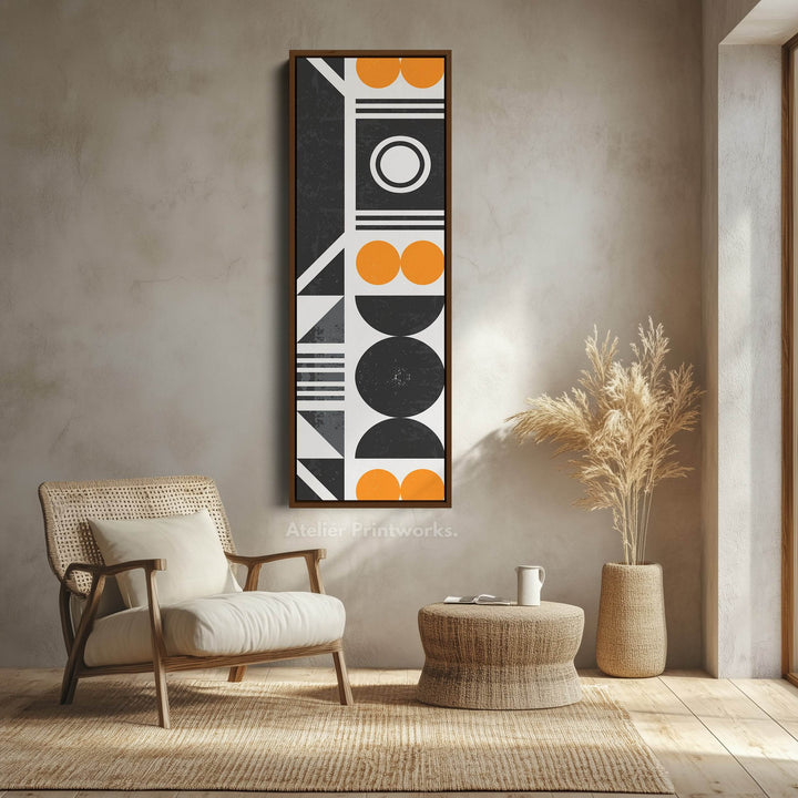 Retro Geometric Circles Vertical Framed Canvas Wall Art for Living Room or Hallway - Atelier Printworks