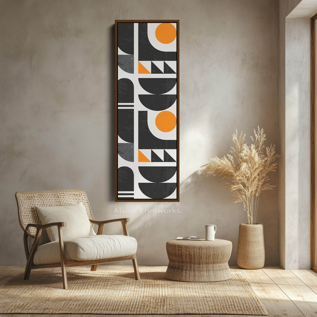 Modern Geometric Sun Vertical Framed Canvas Wall Art for Office or Studio - Atelier Printworks
