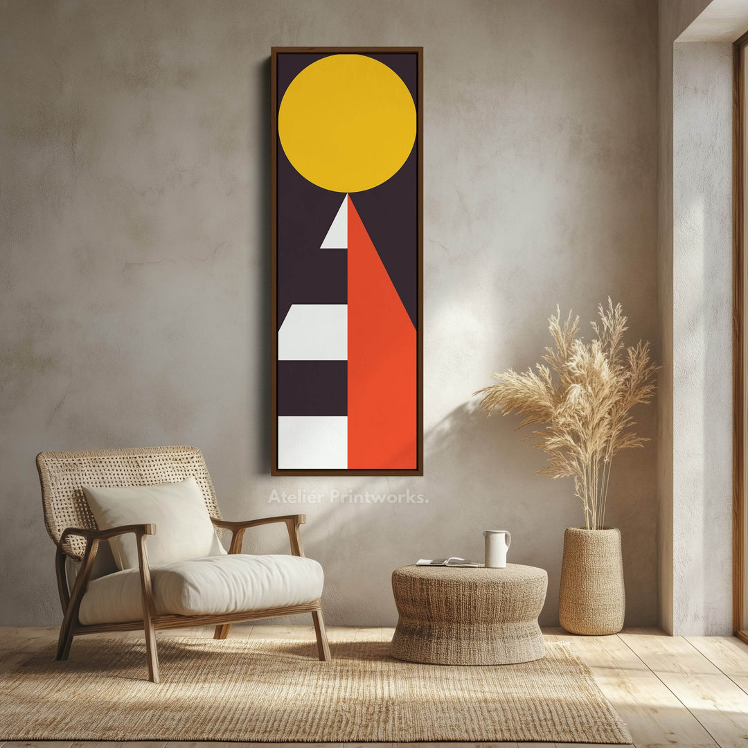 Modern Sun Geometry Vertical Framed Canvas Wall Art for Bedroom or Living Room - Atelier Printworks