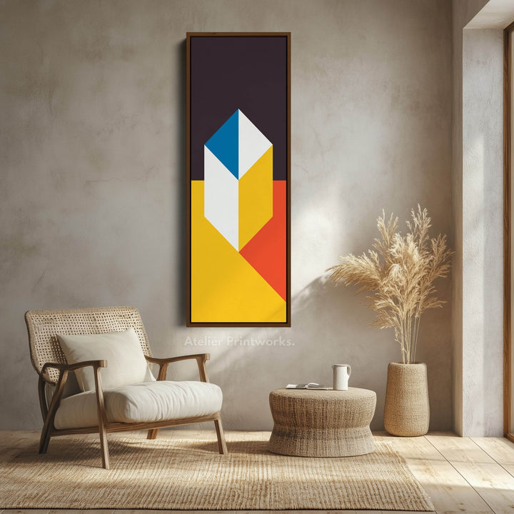 Abstract Cube Geometry Vertical Framed Canvas Wall Art for Office or Hallway - Atelier Printworks