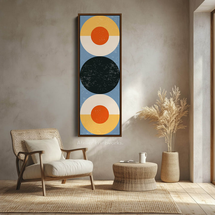 Retro Sun Circles Vertical Framed Canvas Wall Art for Hallway or Bedroom - Atelier Printworks
