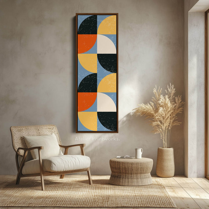 Geometric Half Circle Pattern Vertical Framed Canvas Wall Art for Bedroom or Hallway - Atelier Printworks