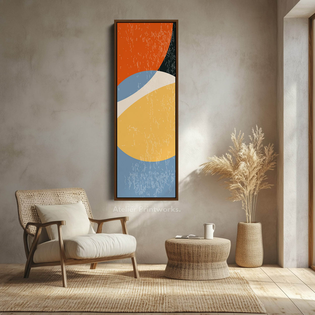 Modern Retro Curves Vertical Framed Canvas Wall Art for Living Room or Studio - Atelier Printworks