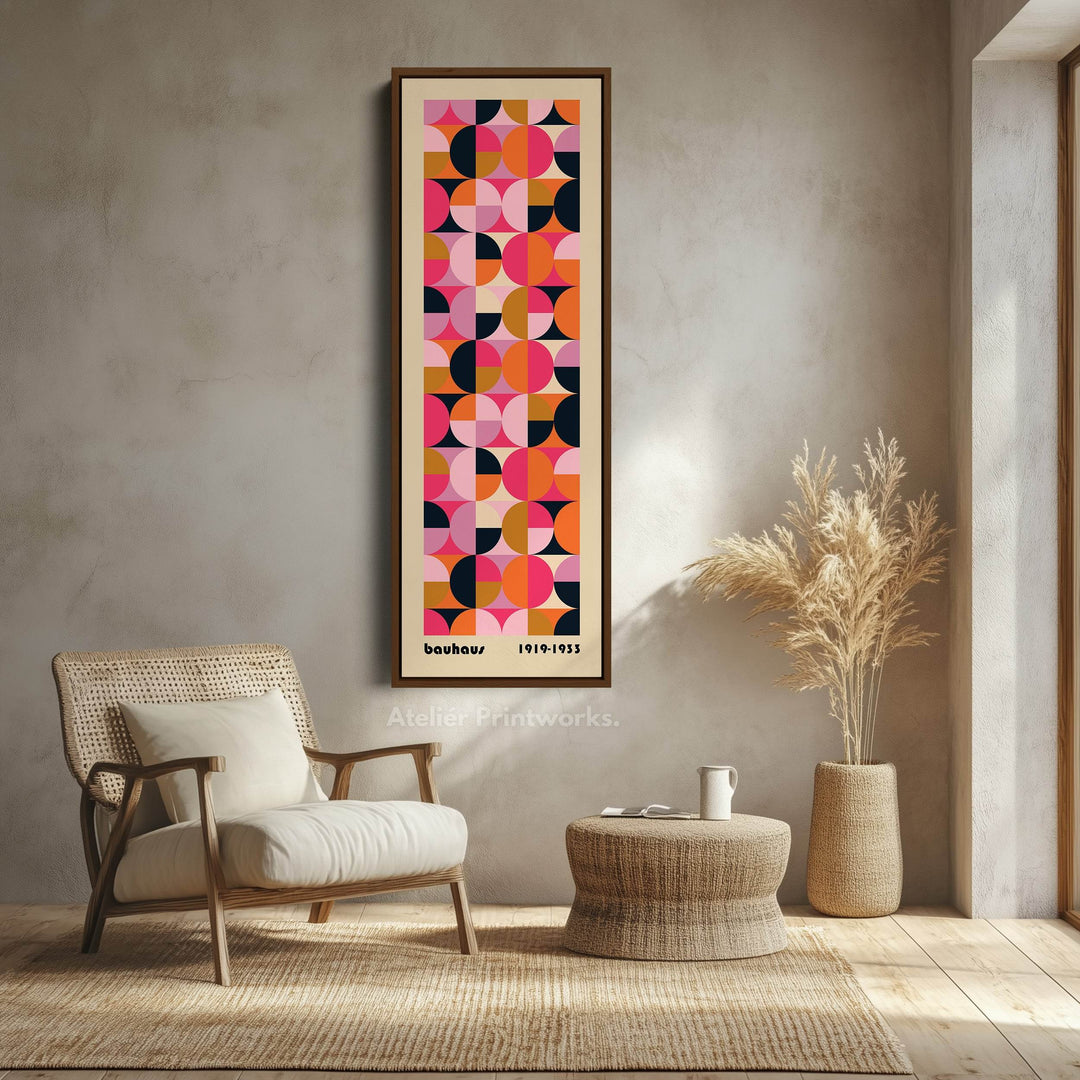 Minimalist Bauhaus Half Circles Vertical Framed Canvas Wall Art for Bedroom or Office - Atelier Printworks