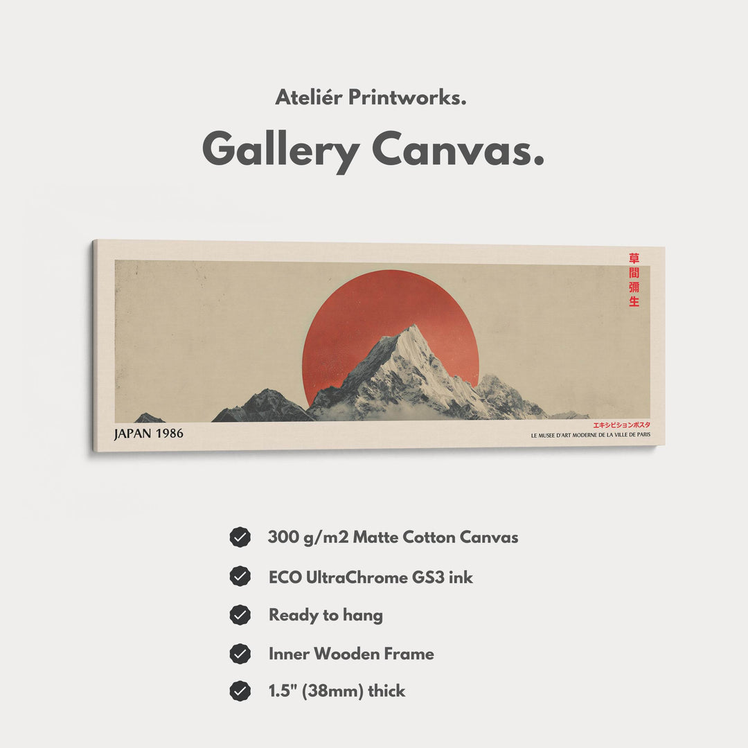 Retro Japan Mountain – Long Narrow Canvas Wall Art - Japandi Mountain Sunset Print - Atelier Printworks