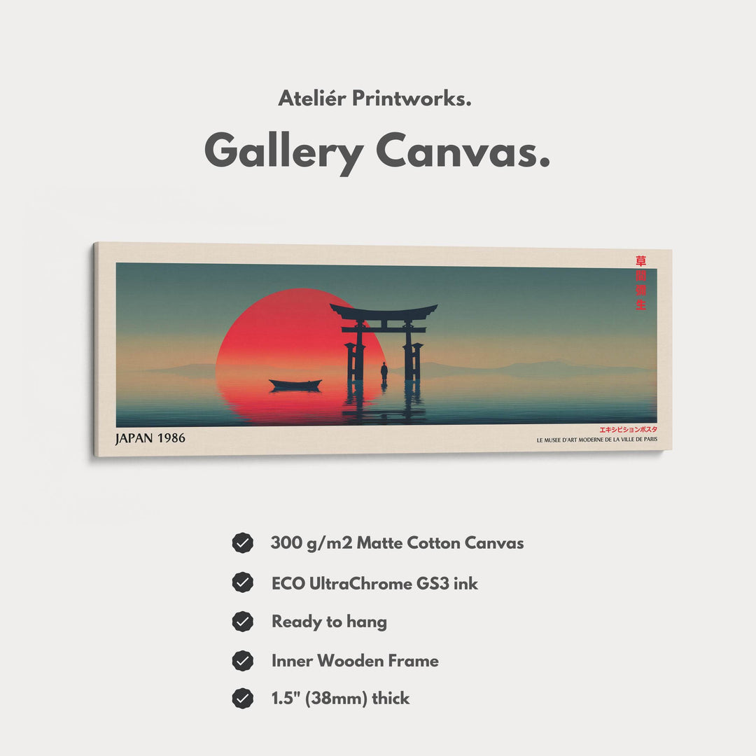 Torii Gate at Sunset – Long Narrow Japanese Wall Art - Tranquil Red Sun Canvas Print - Atelier Printworks