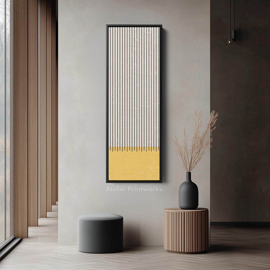 Golden Sun and Stripes Vertical Framed Canvas Wall Art for Living Room or Hallway - Atelier Printworks