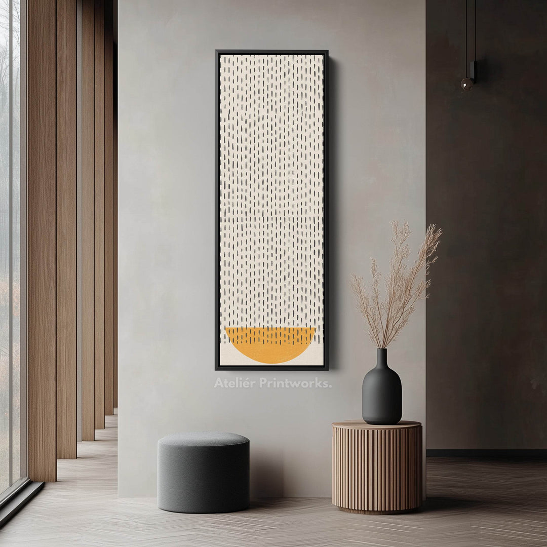 Minimalist Orange Half Circle Vertical Framed Canvas Wall Art for Hallway or Bedroom - Atelier Printworks