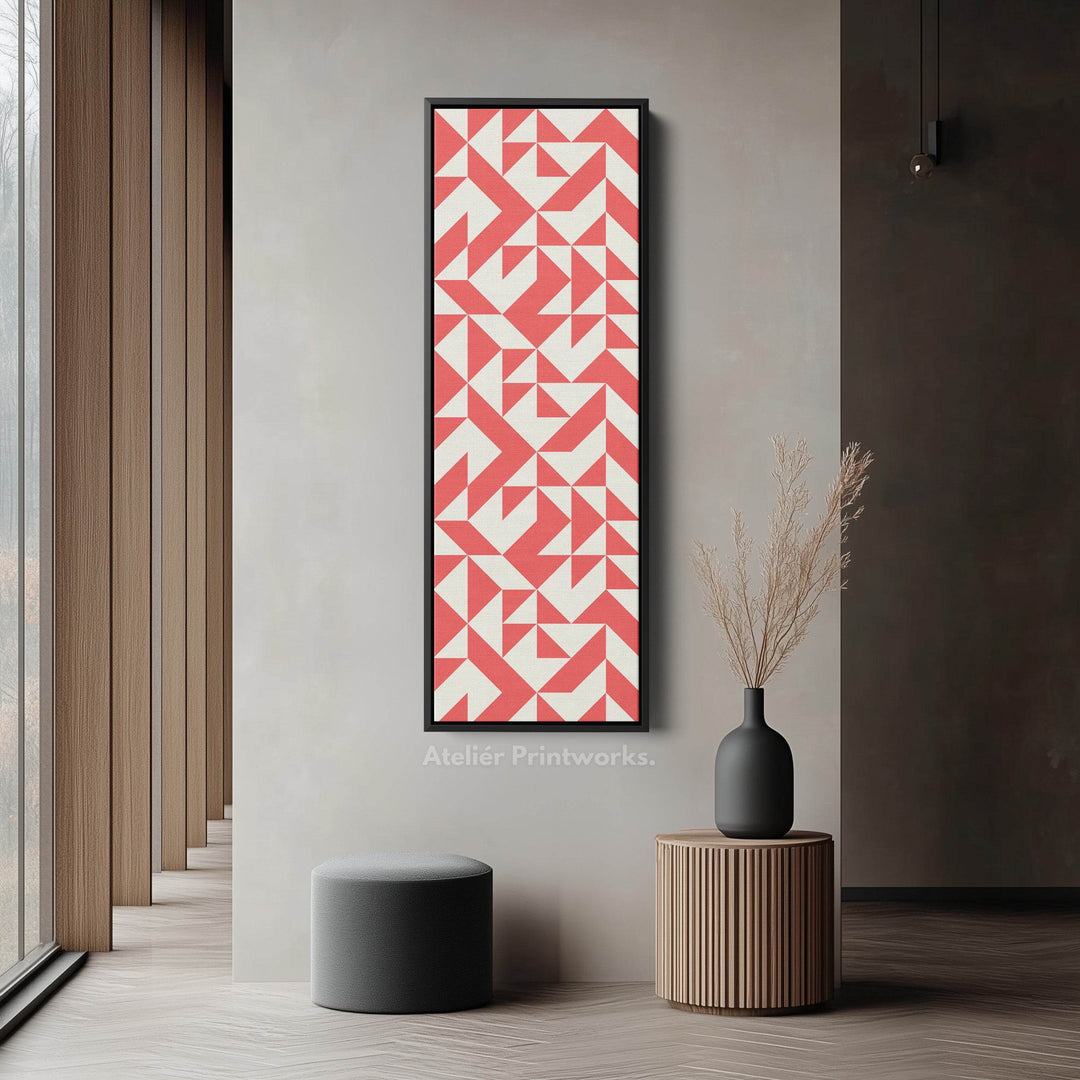 Bold Red Triangles Vertical Framed Canvas Wall Art for Living Room or Studio - Atelier Printworks