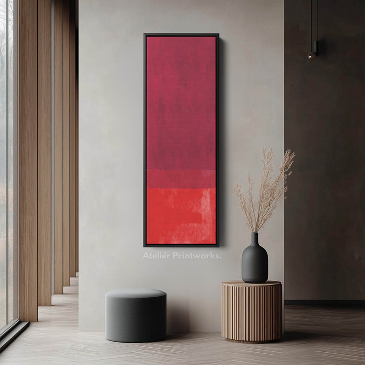 Deep Red Abstract Vertical Framed Canvas Wall Art for Bedroom or Study - Atelier Printworks