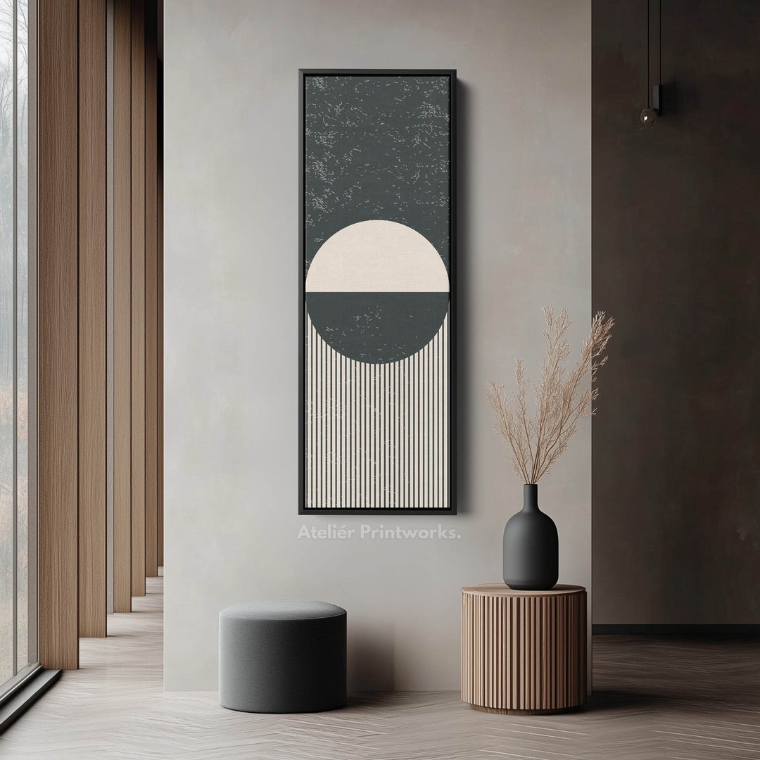 Minimalist Circle Stripes Vertical Framed Canvas Wall Art for Office or Bedroom - Atelier Printworks