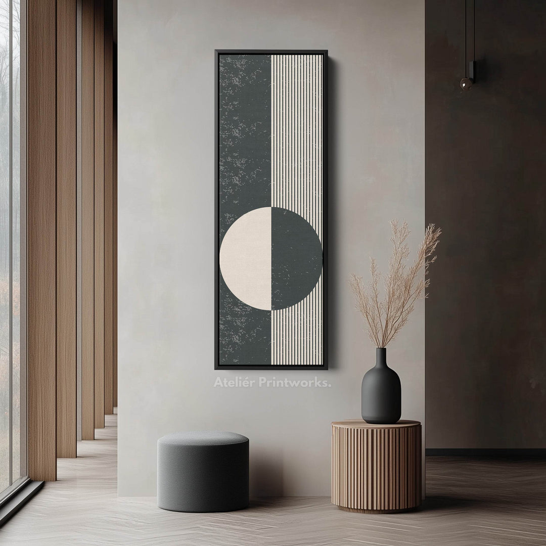 Chevron Sun Abstract Vertical Framed Canvas Wall Art for Hallway or Bedroom - Atelier Printworks