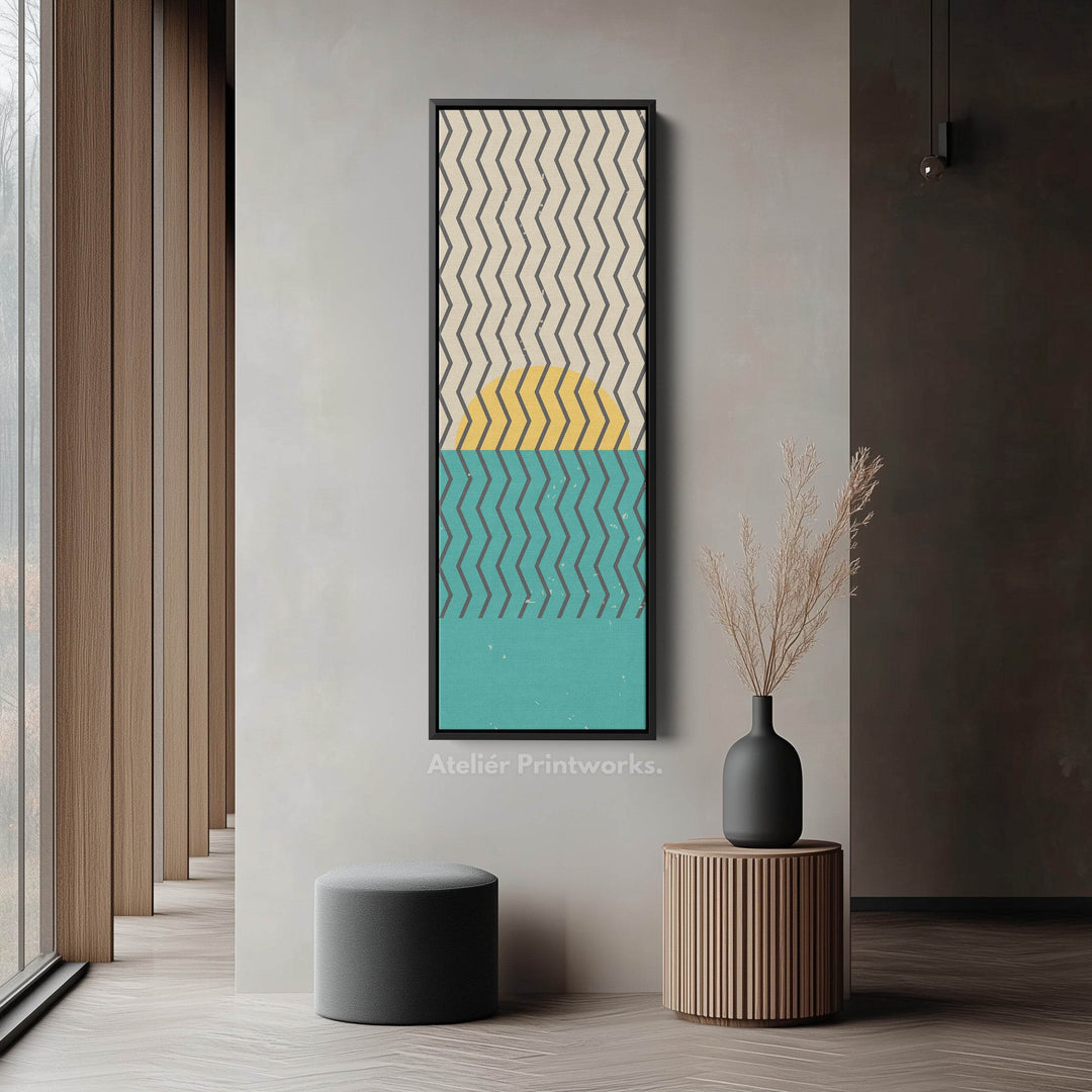 Minimalist Circle Geometry Vertical Framed Canvas Wall Art for Bedroom or Studio - Atelier Printworks