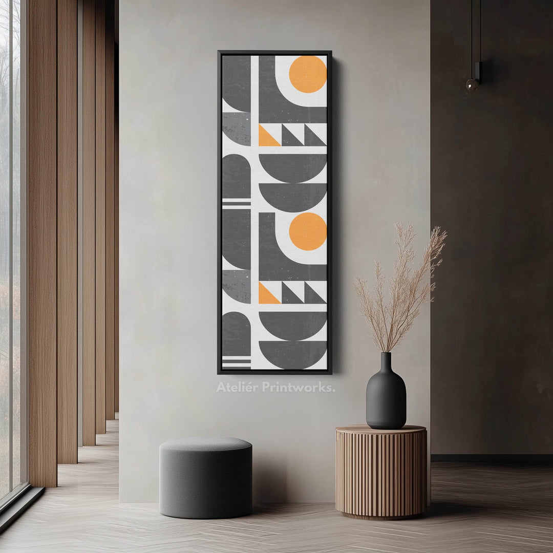 Modern Geometric Sun Vertical Framed Canvas Wall Art for Office or Studio - Atelier Printworks