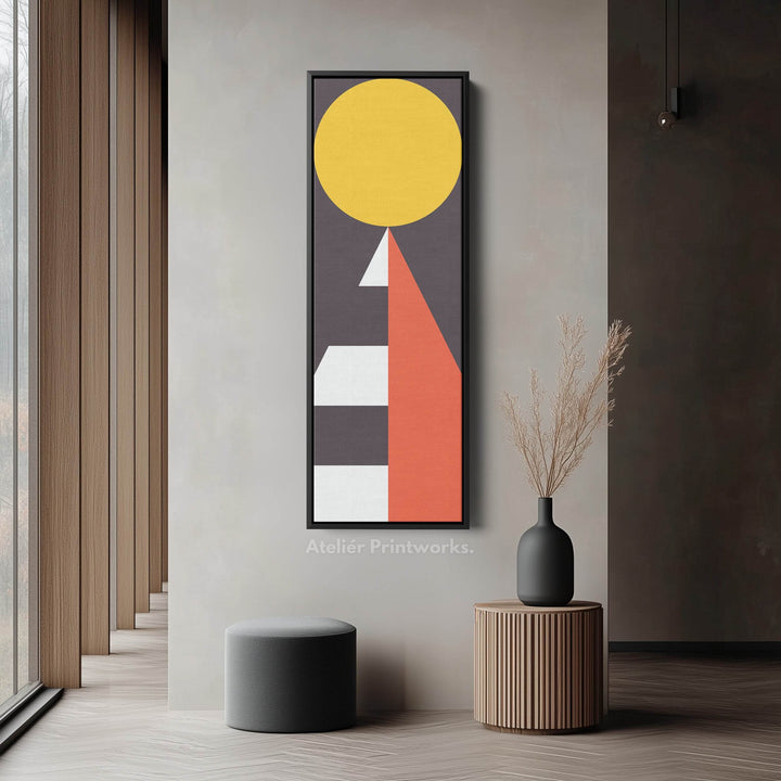 Modern Sun Geometry Vertical Framed Canvas Wall Art for Bedroom or Living Room - Atelier Printworks
