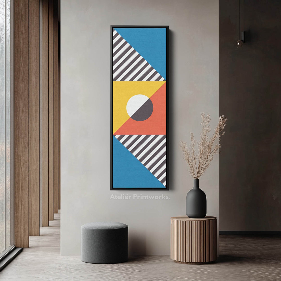 Bauhaus Stripes and Shapes Vertical Framed Canvas Wall Art for Living Room or Office - Atelier Printworks