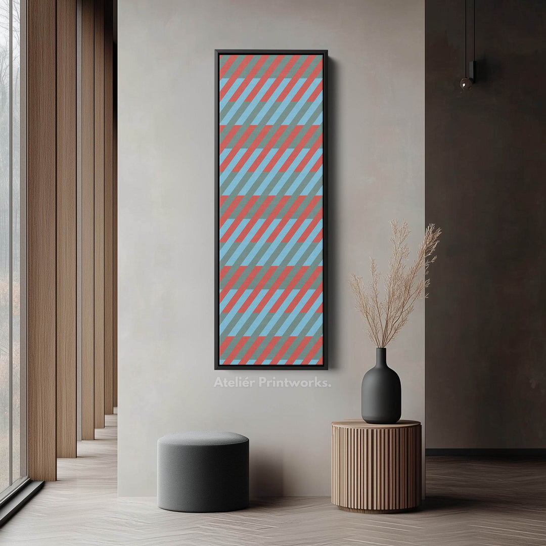 Abstract Stripe Geometry Vertical Framed Canvas Wall Art for Bedroom or Studio - Atelier Printworks