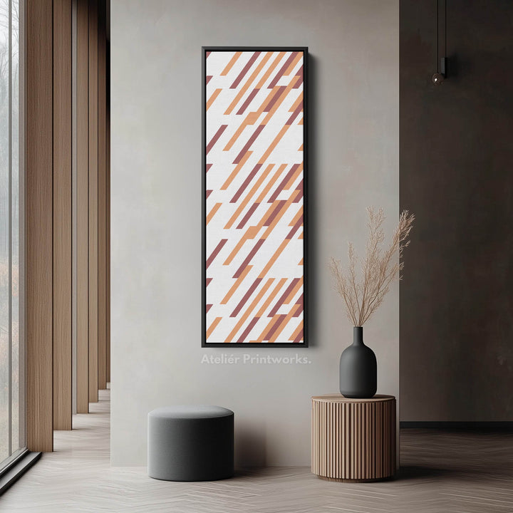 Earth Tone Stripes Vertical Framed Canvas Wall Art for Living Room or Office - Atelier Printworks