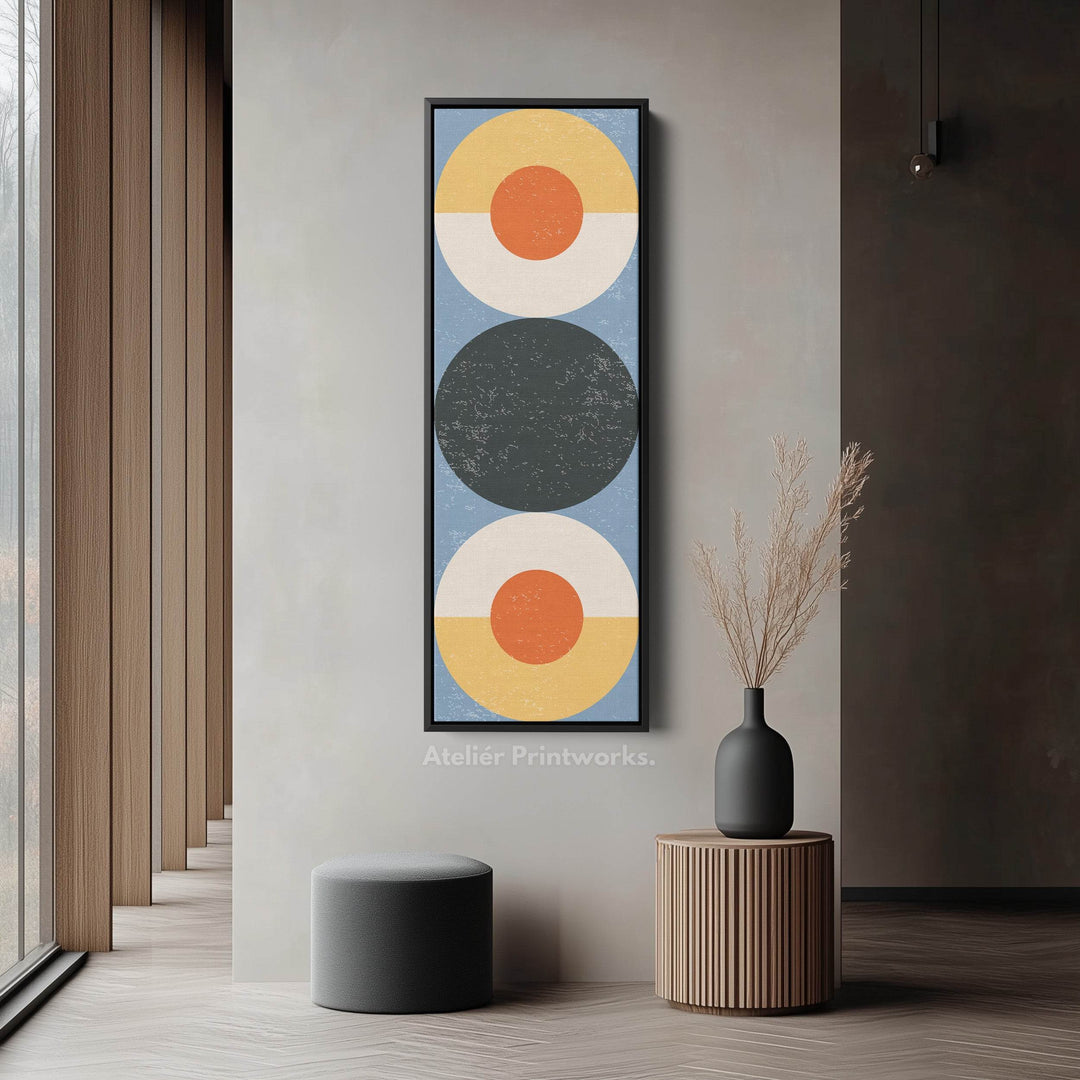 Retro Sun Circles Vertical Framed Canvas Wall Art for Hallway or Bedroom - Atelier Printworks