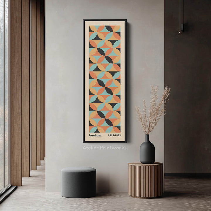 Bold Yellow Bauhaus Geometry Vertical Framed Canvas Wall Art for Office or Hallway - Atelier Printworks