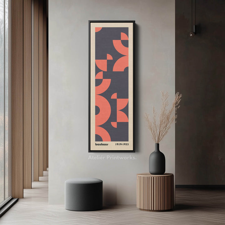 Blue and Orange Bauhaus Arches Vertical Framed Canvas Wall Art for Bedroom or Studio - Atelier Printworks
