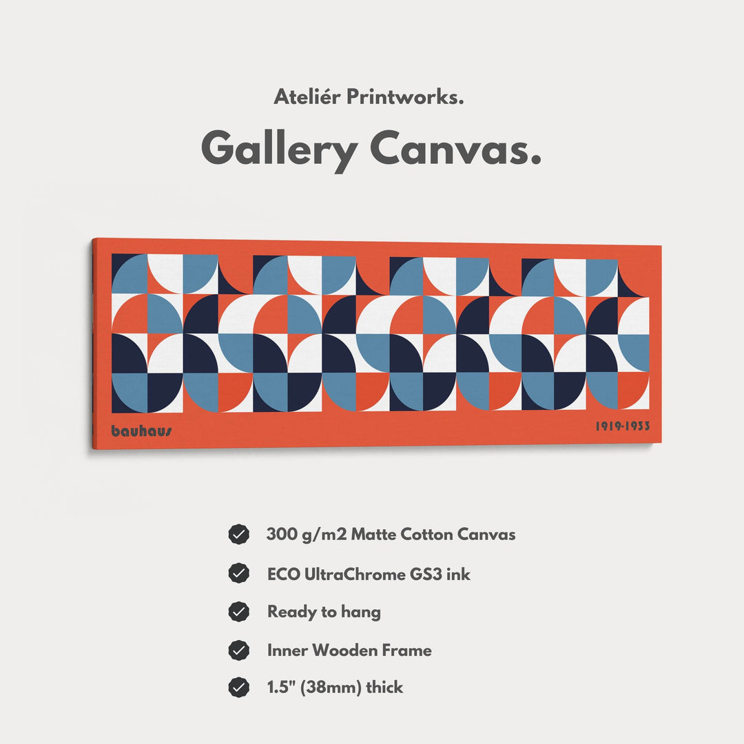 Red Bauhaus Long Narrow Panoramic Framed Canvas Wall Art - Atelier Printworks