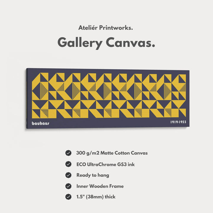 Dark Blue Bauhaus Long Skinny Panoramic Framed Canvas Wall Art - Atelier Printworks