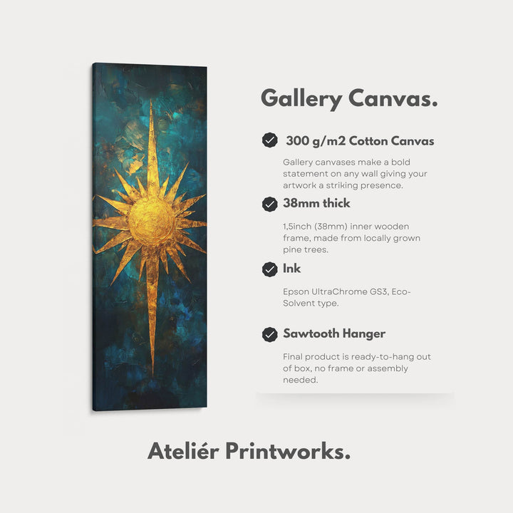 Compass Sun Vertical Long Framed Canvas Wall Art - Atelier Printworks