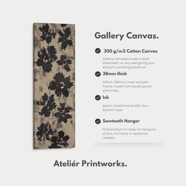 Black Abstract Floral Vertical Long Framed Canvas Wall Art - Atelier Printworks