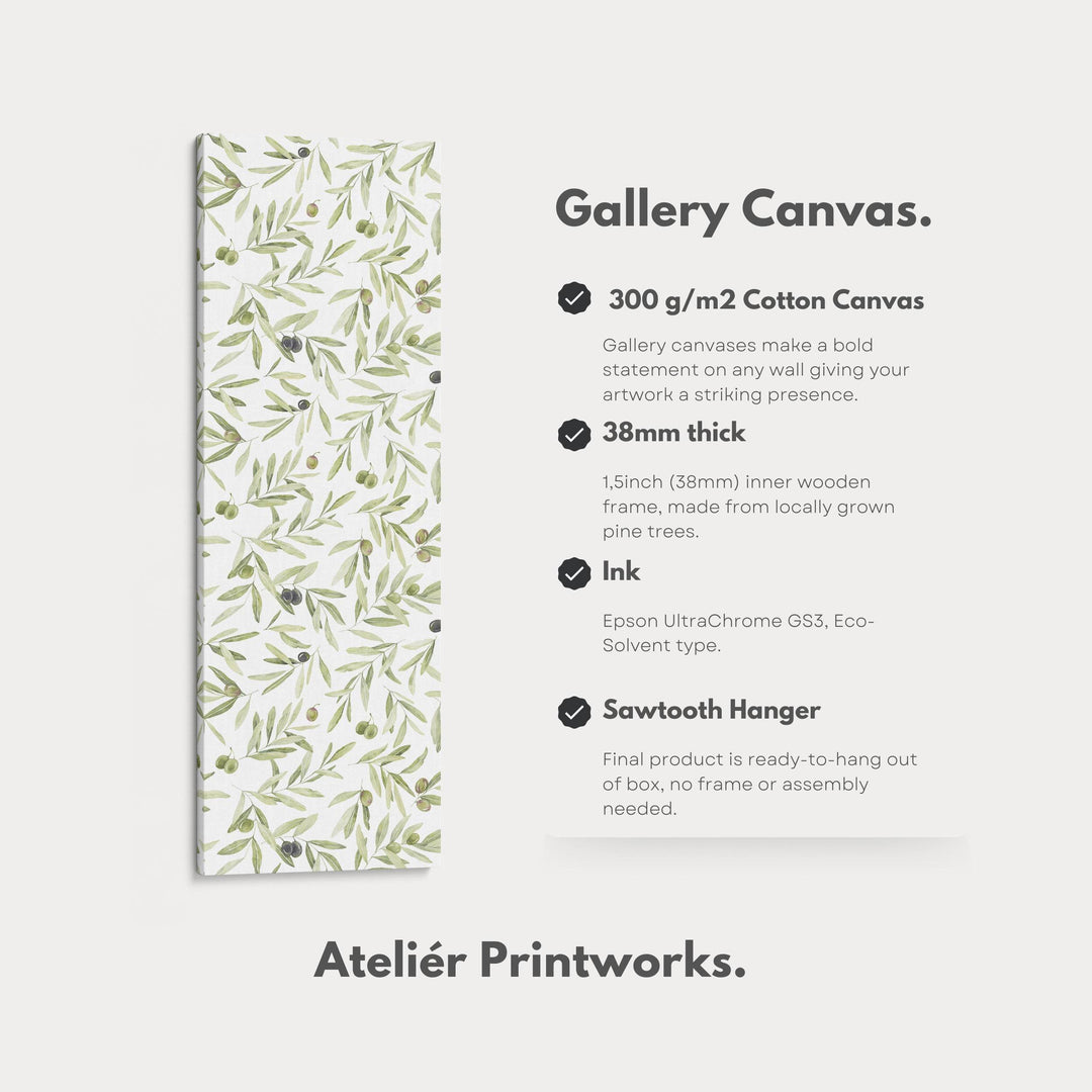 Minimalist Olive Leaves Long Vertical Framed Wall Decor - Atelier Printworks