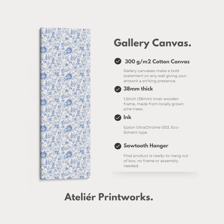 Vertical Floral Long Wall Art Blue & White Peonies - Atelier Printworks