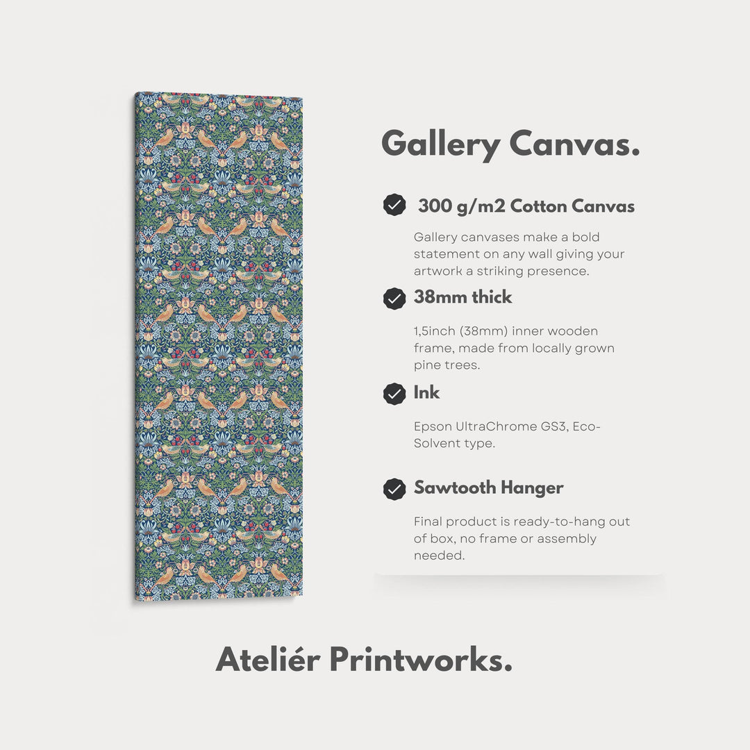 William Morris Strawberry Thief Blue Vertical Long Wall Art - Atelier Printworks