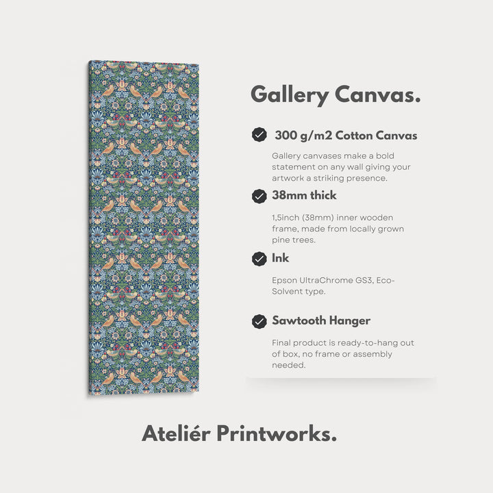 William Morris Strawberry Thief Blue Vertical Long Wall Art - Atelier Printworks